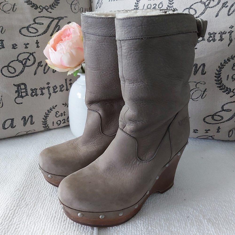 UGG Clogs Boots in Taupe - Women's Wedge Boot - Picture 3 of 16